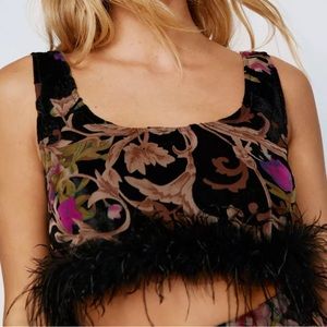 Feather Trim Crop Top